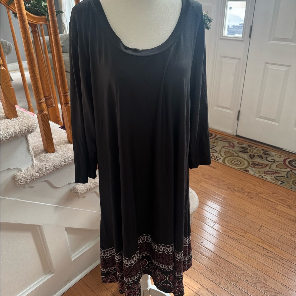 About A Girl Black Tunic Dress with Patterned Hem
